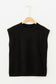 Black Solid Color Crew Neck Knit Cap Sleeve Sweater