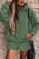 Black Button Drawstring Hooded Pullover and Casual Short Set