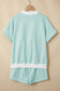 Pink Stripe Cuffed Sleeve Contrast Mock Neck Tee Casual 2pcs Short Set