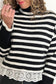 Black Striped High Neck Contrast Ruffle Detail Casual Sweater