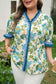 Sky Blue Plus Size Frilled V Neck Short Sleeve Floral Blouse