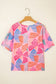 Pink Bowknot Printed Waffle Crewneck Loose Short Sleeve Top