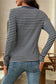 Gray Stripe Denim Contrast Collar Half Button Long Sleeve Top