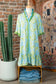 Sky Blue Botanical Floral Print Frilled Trim V Neck Button Front Loose Dress