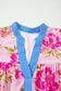 Multicolour Floral Half Sleeve Striped Trim V Neck Blouse