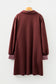 Coffee Contrast Plaid Trim Patchwork Collared Plus Size Shift Mini Dress
