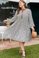 Khaki Plus Size Button V Neck Leopard Print Puff Sleeve Loose Mini Dress