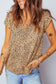 Apricot Cheeath Print Frilled V Neck Shirred Detail Short Sleeve Blouse