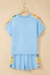 Mist Blue Granny Square Crochet Detail Short 2pcs Set