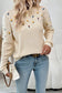 Jet Stream Mixed Texture Knit Flower Embroidered Detail Casual Sweater