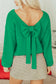 Bright Green Festive Bow Backless Bubble Sleeve Sweater