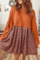 Orange Solid Long Sleeve Top Patchwork Floral Flared 2-in-1 Mini Dress