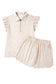 Beige Leopard Zip Polo Top 2pcs Short Set