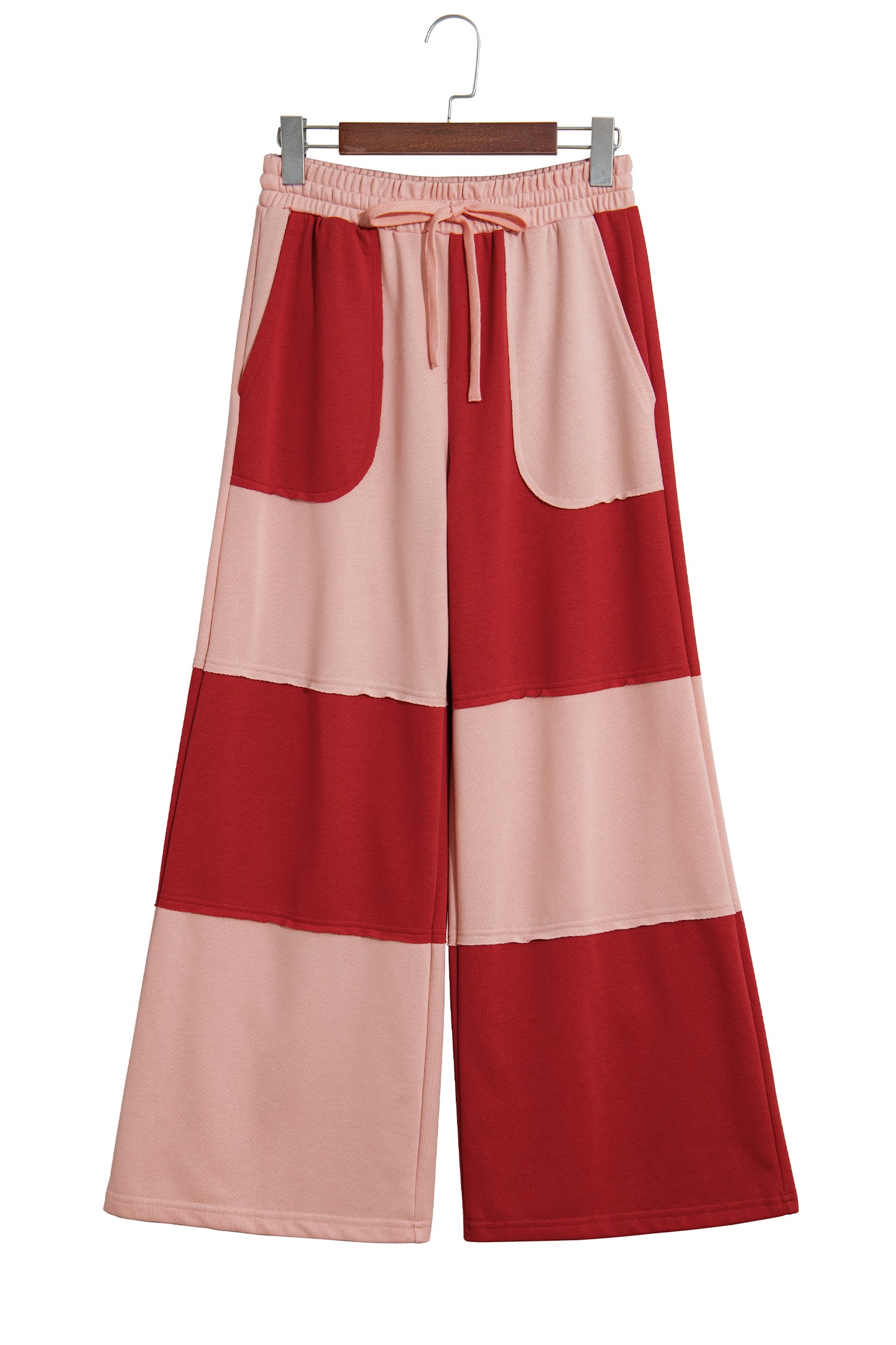 Beau Blue Raw Seam Colorblock Wide Leg Ankle Length Casual Pants