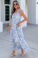Sky Blue Floral Print Knot Straps High Waist Flared Maxi Dress