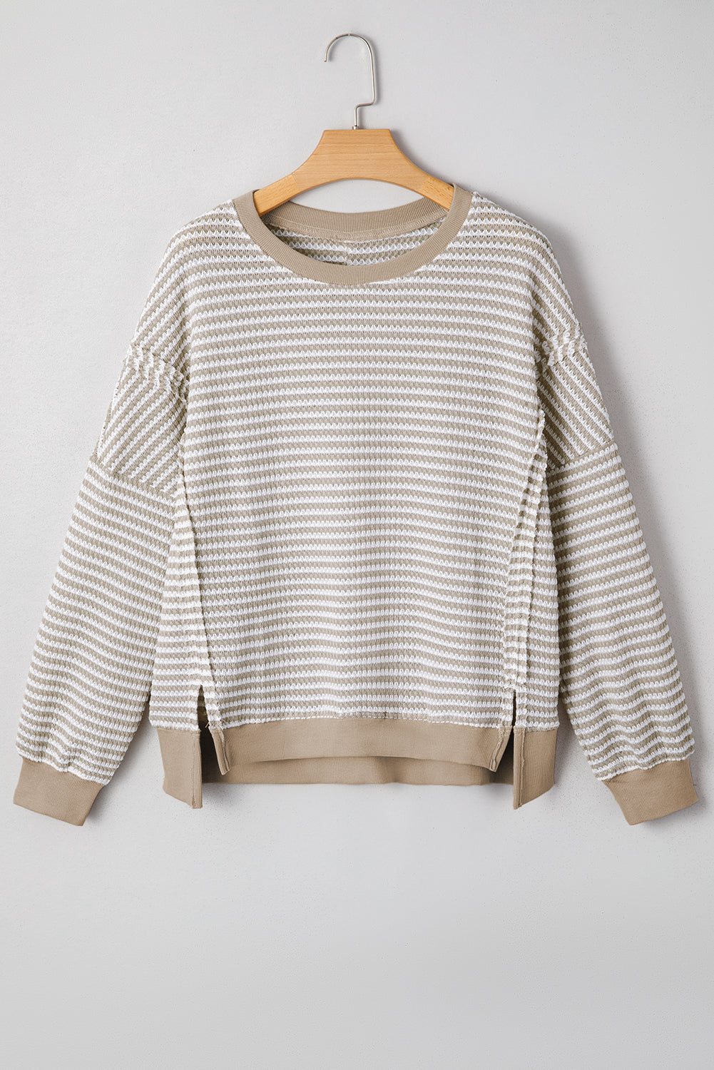 Red Stripe Ribbed Trim Drop Shoulder Long Sleeve Oversize Top