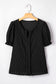 Beau Blue Solid Color Textured Notched Neck Puff Sleeve Blouse
