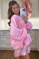 Bonbon Lace Insert Bow Embroidered Exposed Seam Sweatshirt
