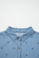 Beau Blue Star Allover Print Double Chest Pocket Short Sleeve Denim Shirt