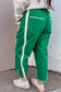 Bright Green Contrast Striped Smocked Waist Drawstring Cropped Casual Pants