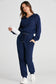Navy Blue Ribbed Knit Cropped Hoodie and Drawstring Joggers Set
