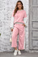 Rose Red 2pcs Color Block Pullover Loose Pant Set