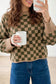 Multicolour Drop Shoulder Plaid Knit Long Sleeve Sweater