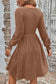 Canton Shirred Cuff Long Sleeve Button Round Neck Mini Dress
