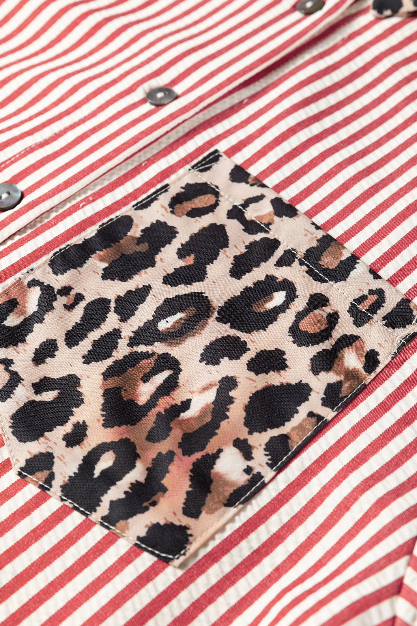 Sky Blue Striped Leopard Print Patchwork Button Up Womens Shirt