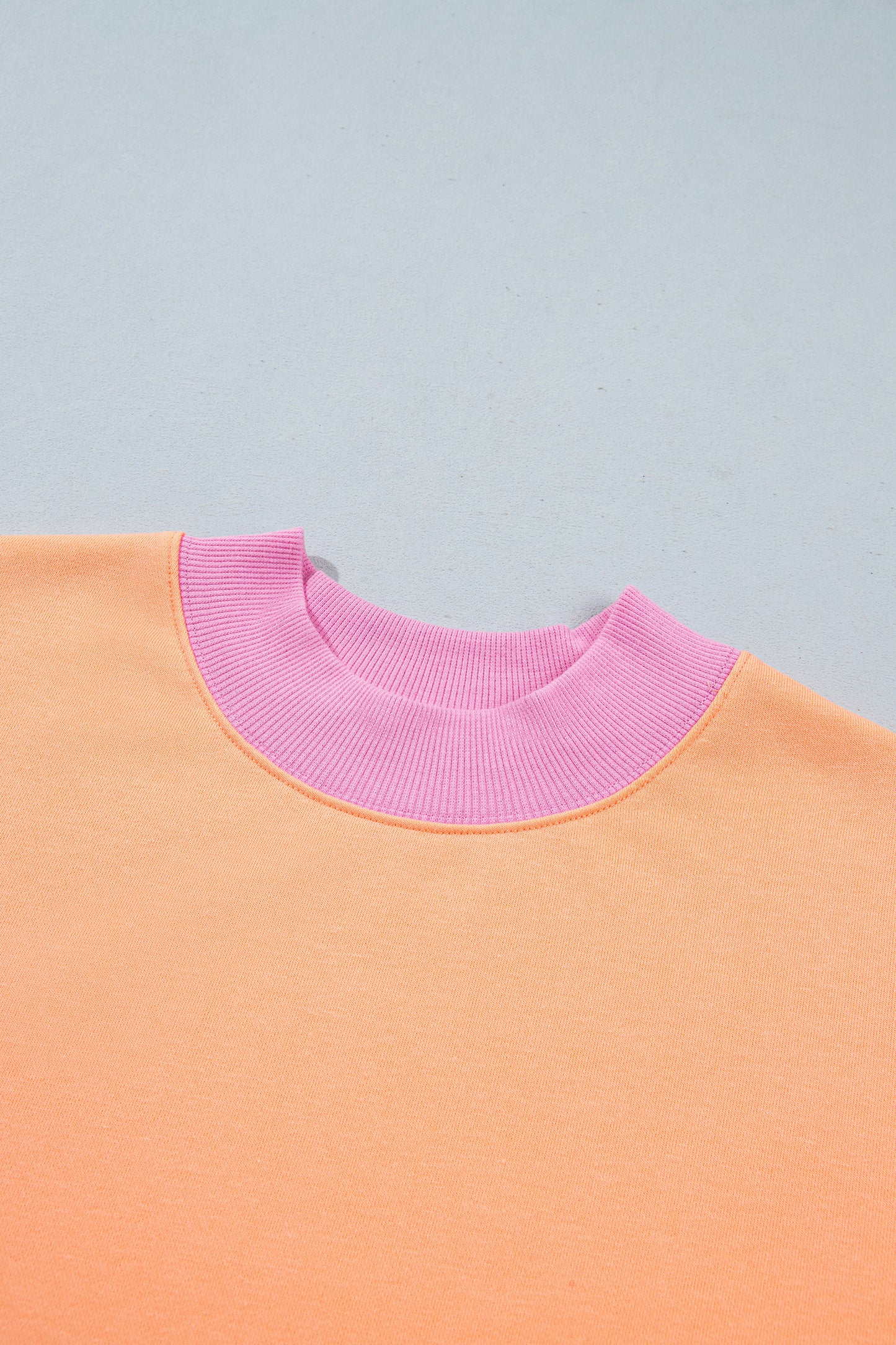 Coffee Colorblock Trim Crewneck Long Sleeve Pullover Sweatshirt