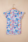 Pink Floral Print Tie V Neck Contrast Detail Ruffle Short Sleeve Blouse