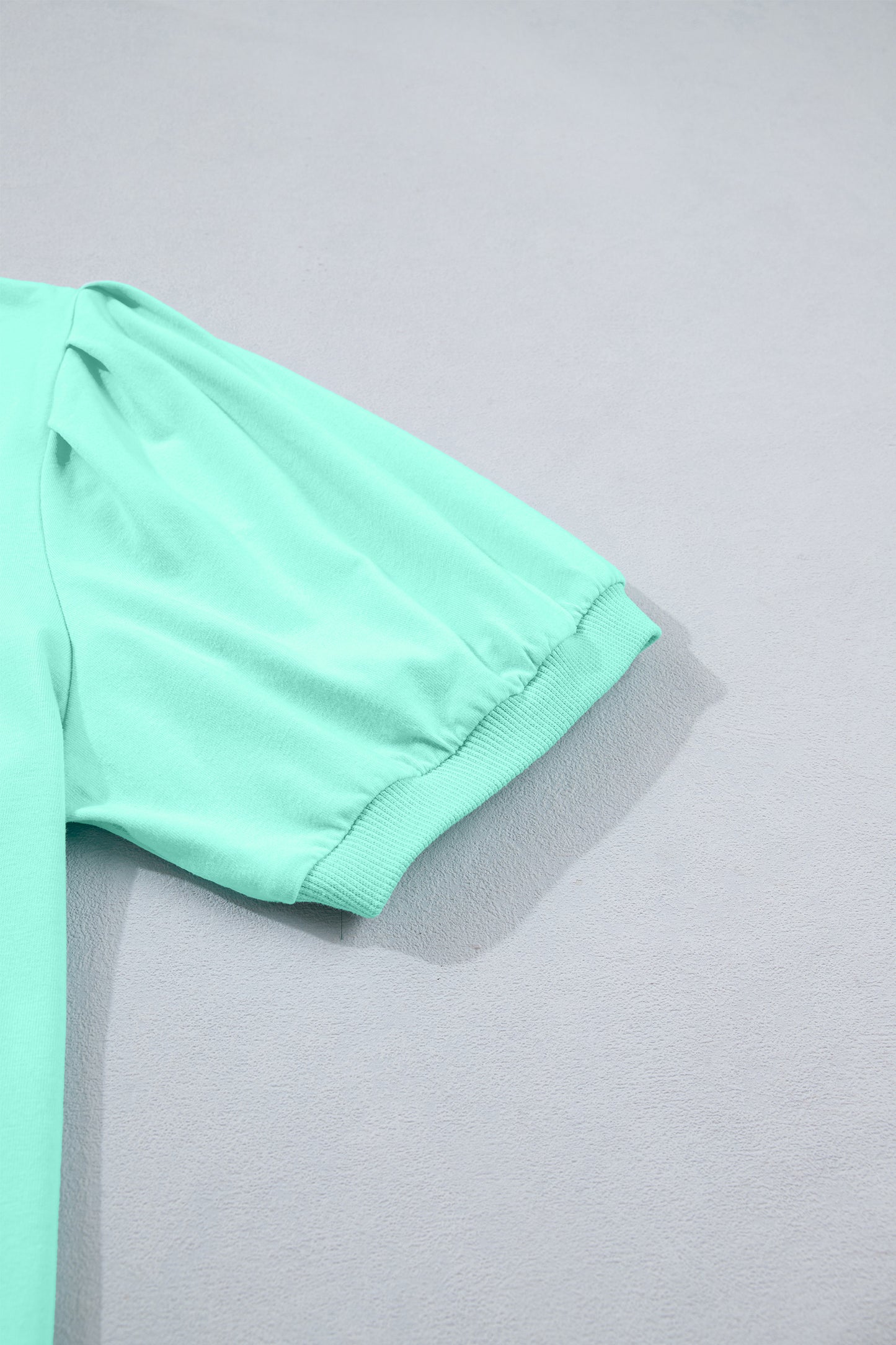 Bonbon Solid Color V Neck Short Puff Sleeve Blouse