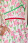 Pink Floral Print Contrast Trim V Neck Short Sleeve Elegant Midi Dress