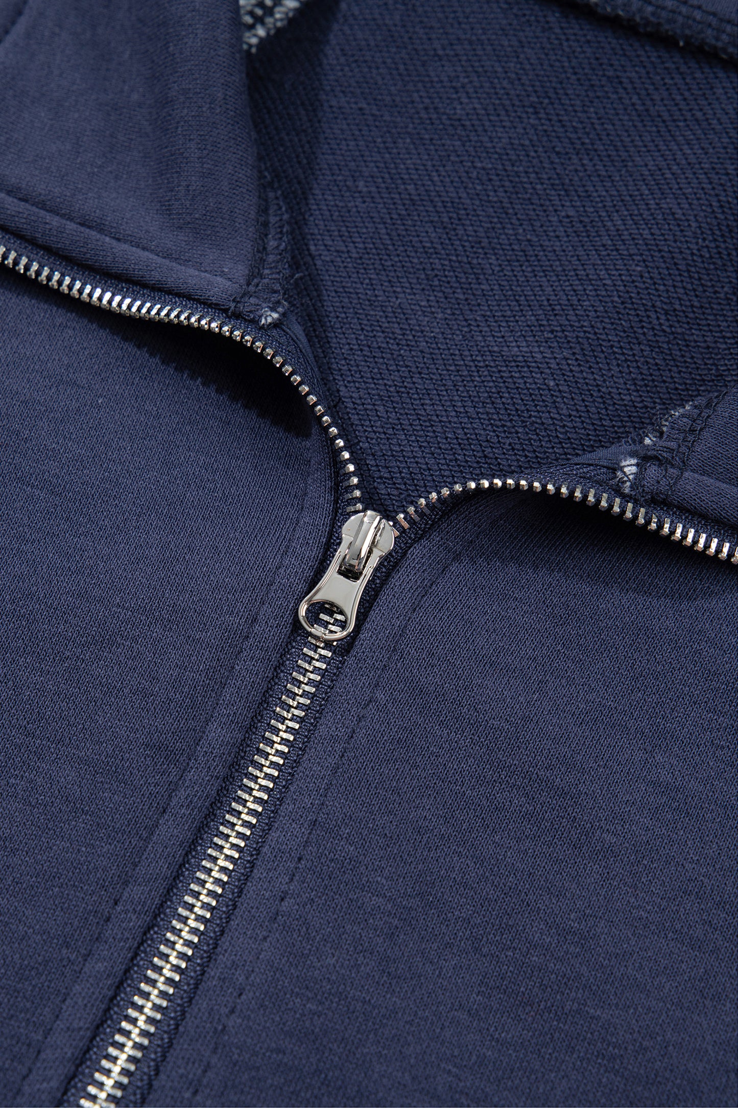 Navy Blue Patchwork Plaid Pocket Quarter Zip Sweatshirt