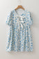 Sky Blue Floral Contrast Bow Puff Sleeve Mini Dress