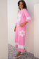 Orchid Bouquet Big Flower Patched Raw Seam Color Block 2 Piece Loose Pant Set
