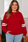 Fiery Red Varsity Striped Detail Crew Neck Plus Sweatshirt
