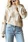 Khaki Patchwork Floral Print Mock Neck Long Sleeve Sweatshirt