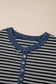 Gray Stripe Denim Contrast Collar Half Button Long Sleeve Top