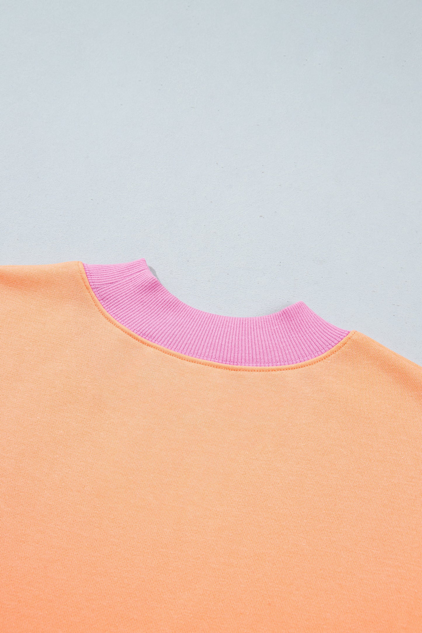Coffee Colorblock Trim Crewneck Long Sleeve Pullover Sweatshirt