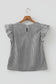 Black Stripe Striped Ruffle Sleeve Short Sleeve Round Neck Casual Shift Blouse