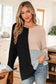 Chestnut Color Block Knit V Neck Loose Sweater