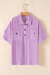 Orchid Bouquet Corded Flap Pocket Collared Buttoned Short Sleeve Blouse