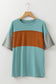 Tan Color Block Striped Detail Loose T Shirt