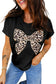 Pink Leopard Bow Embroidered Cotton Round Neck T Shirt