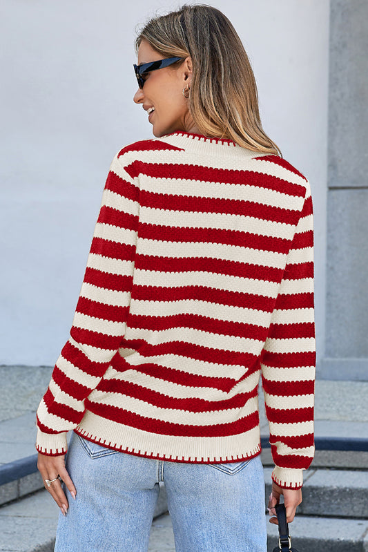 Black Stripe Chic Golden Button Cardigan Sweater