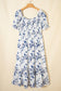 Sky Blue Smocked Bodice Short Puff Sleeve Tiered Floral Midi Dress