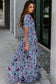 Green Fiery Floral Print Frilled V Neck Short Sleeve Maxi Dress