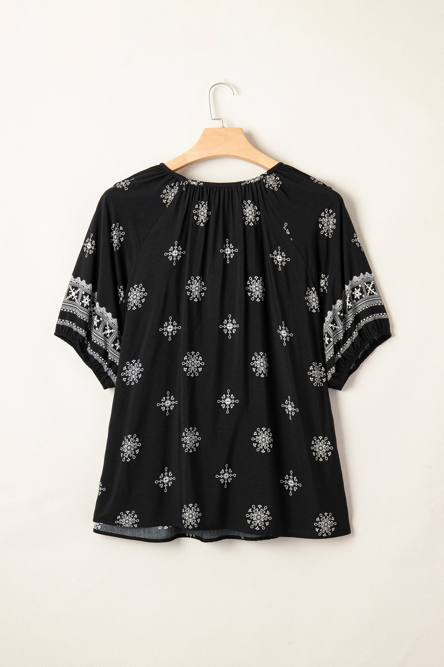 Green Boho Chic Notched V Neck Plus Floral Short Sleeve Top