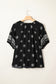 Green Boho Chic Notched V Neck Plus Floral Short Sleeve Top